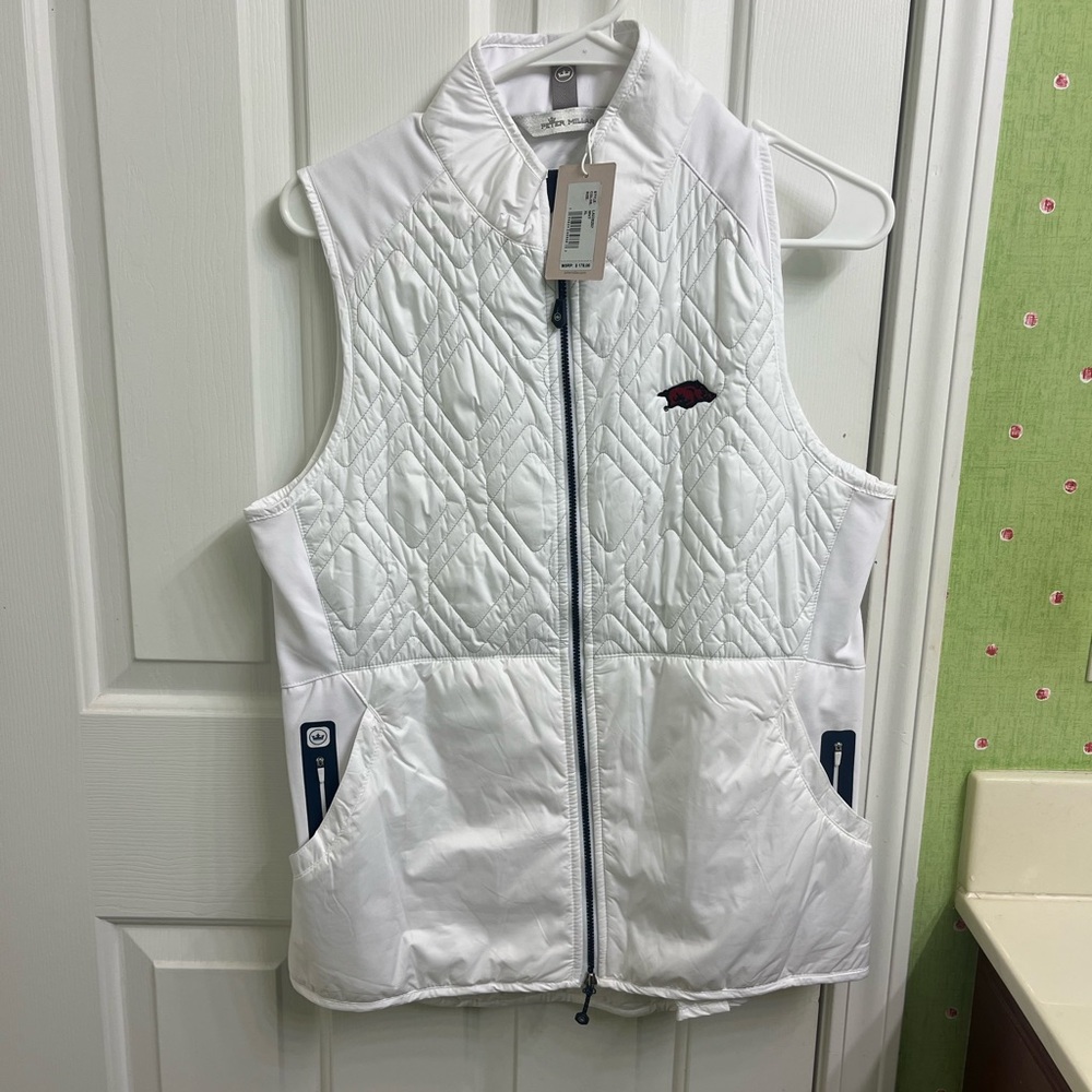 Peter Millar White Quilted Vest with Red Logo